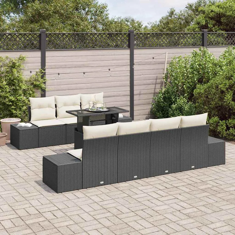 Ensemble de Canapés avec coussin 8 pcs Noir et Crème polyrotin - 3