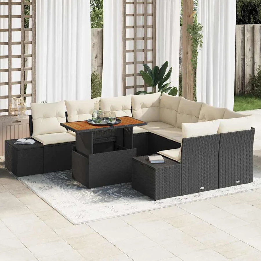 Ensemble de canapé de jardin 9 pc Noir et Crème