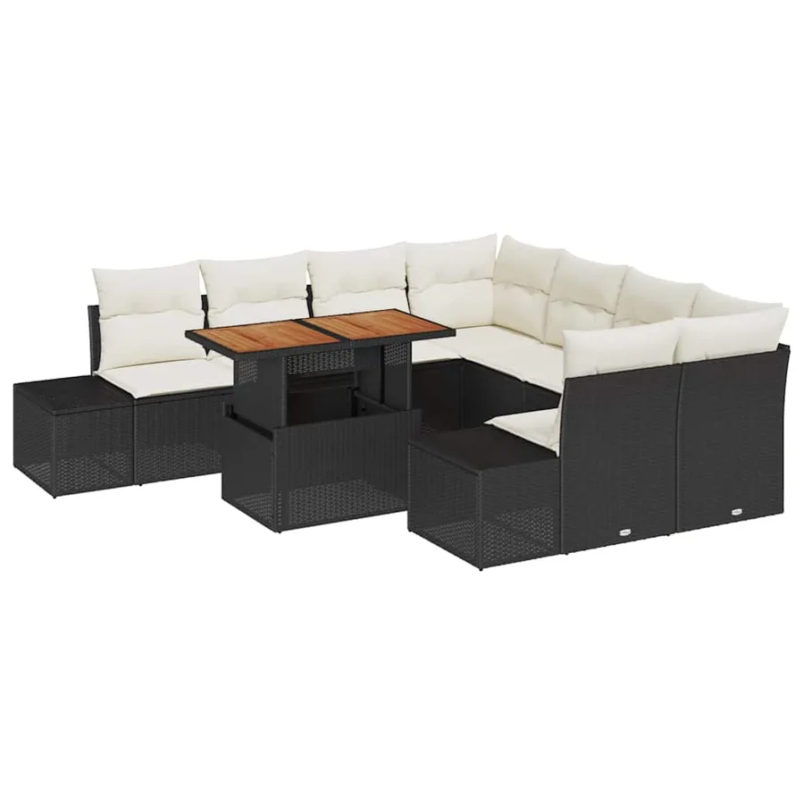 Ensemble de canapé de jardin 9 pc Noir et Crème - 2