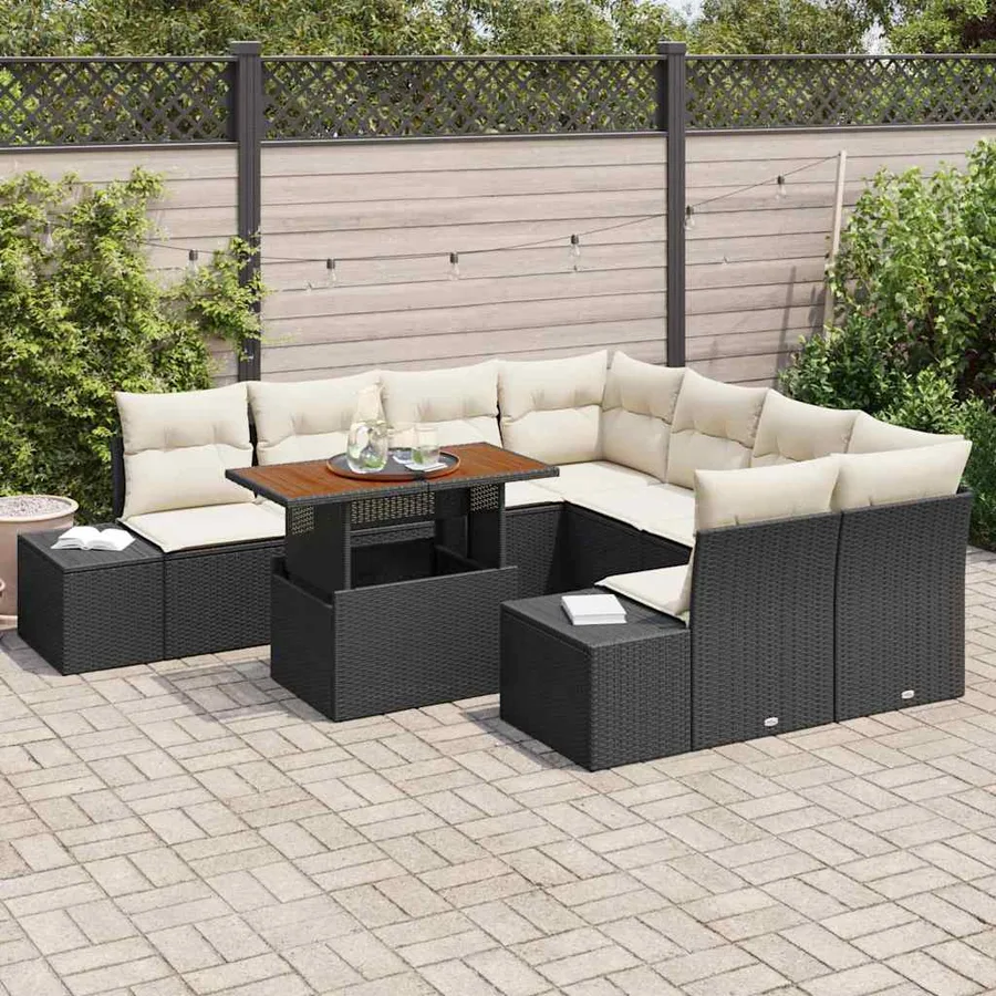 Ensemble de canapé de jardin 9 pc Noir et Crème - 3