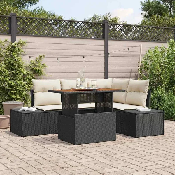 Ensemble de canapé de jardin 5 pc Noir et Crème
