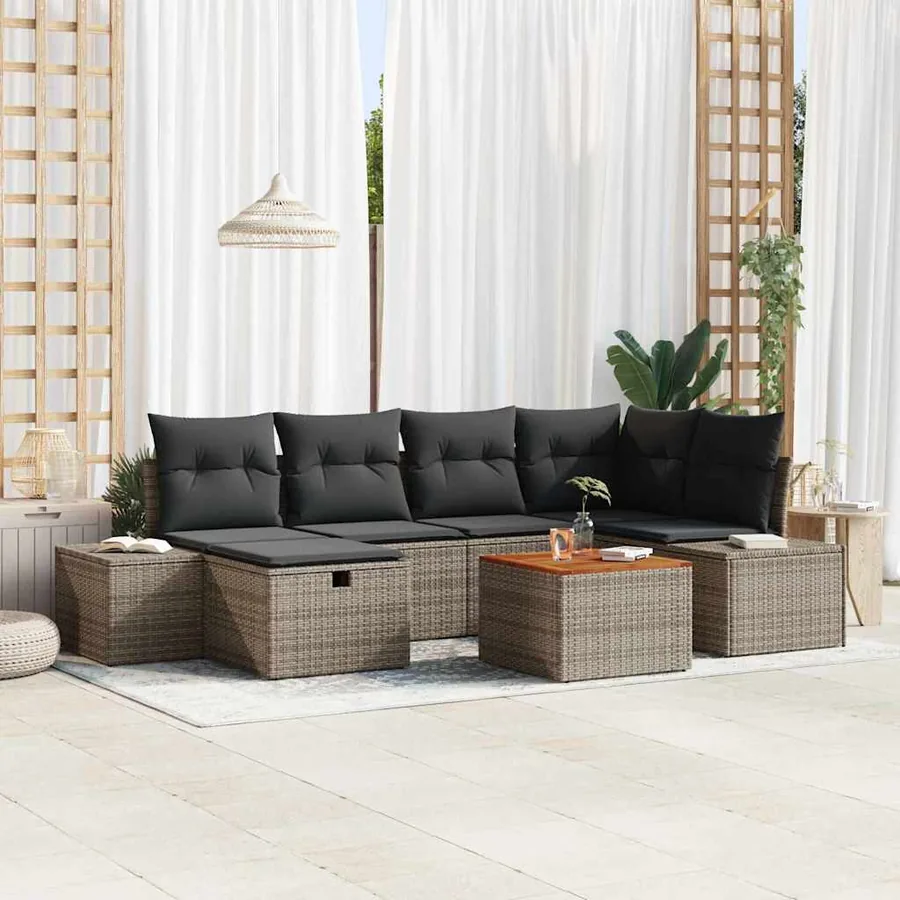 Ensemble de canapé de jardin avec coussin 7 pcs Gris polyrotin
