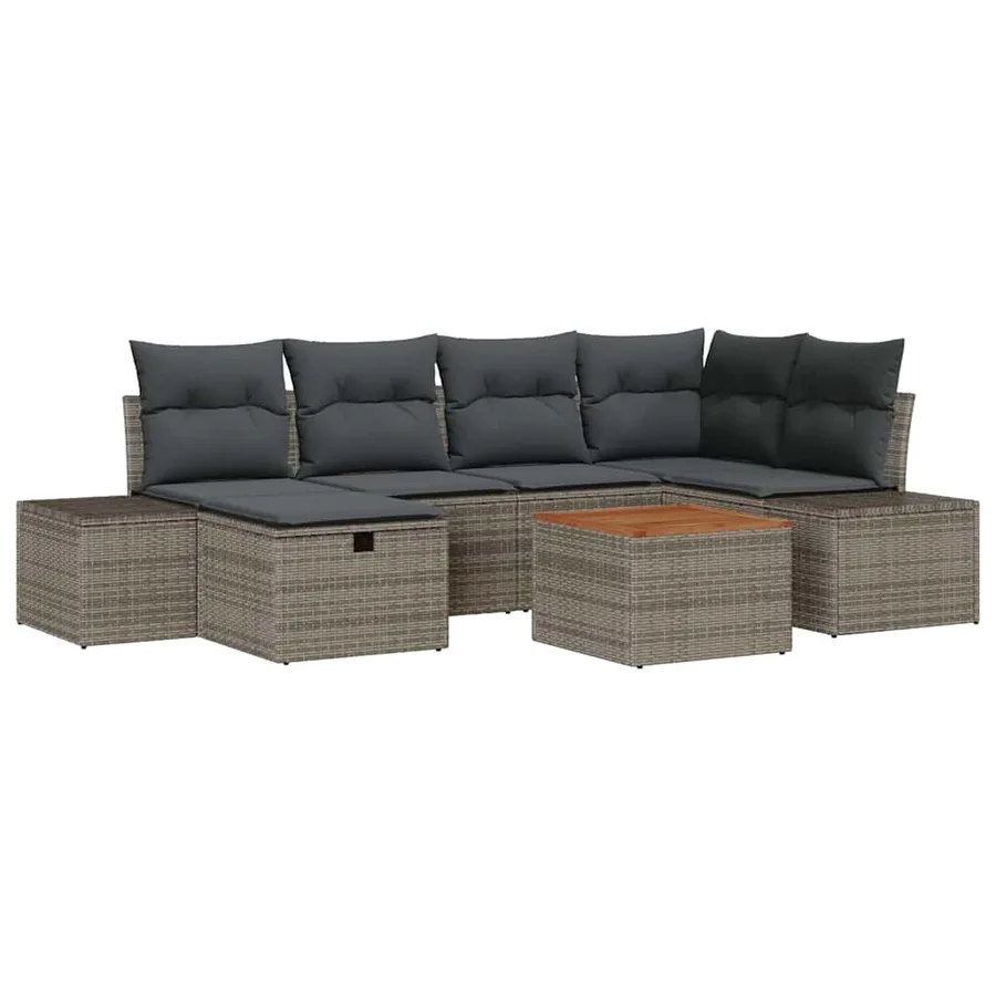 Ensemble de canapé de jardin avec coussin 7 pcs Gris polyrotin - 2