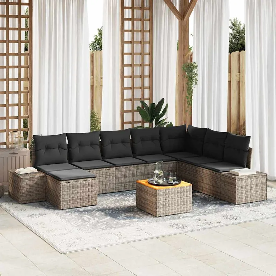 Ensemble de canapé de jardin avec coussin 9 pcs Gris polyrotin