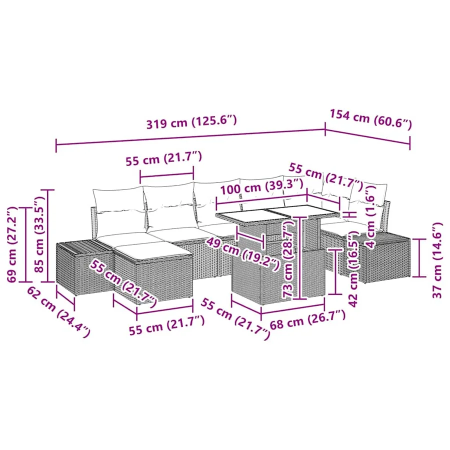 Ensemble de canapé de jardin avec coussin 8 pcs Gris - 12