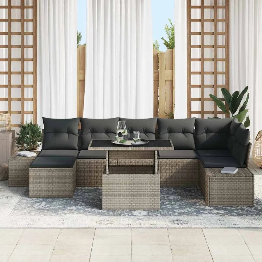 Ensemble de canapé de jardin avec coussin 8 pcs Gris - 3