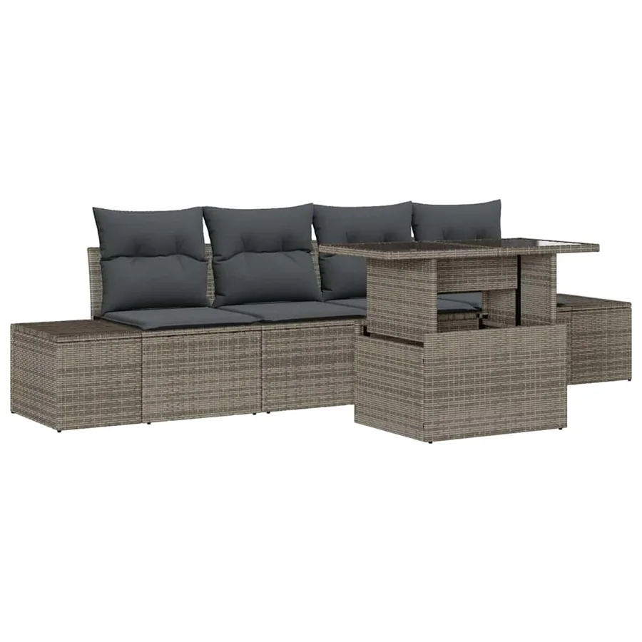 Ensemble de Canapés avec coussin 5 pcs Gris polyrotin - 2