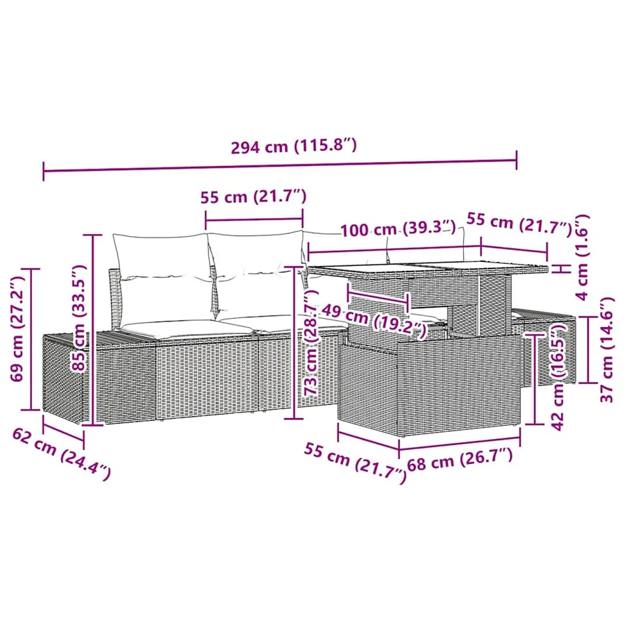 Ensemble de Canapés avec coussin 5 pcs Gris polyrotin - 9