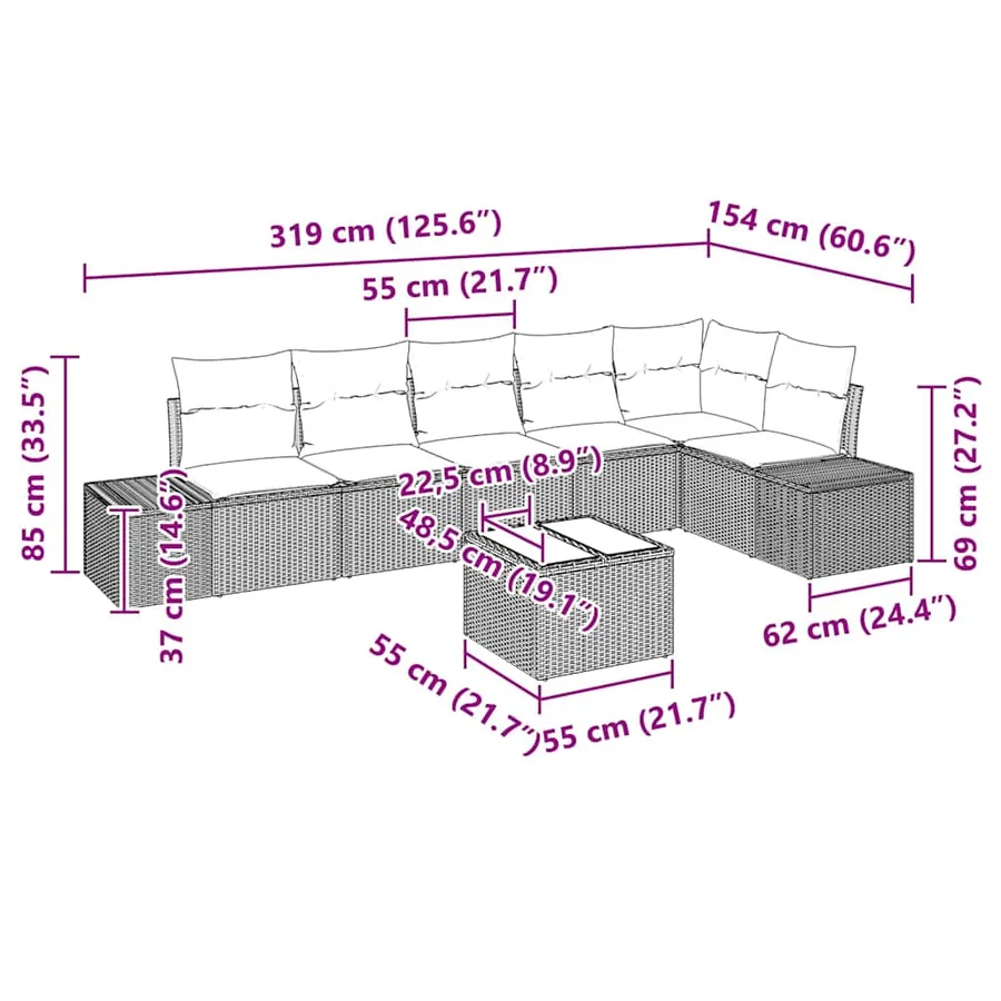 Ensemble de canapé de jardin avec coussin 7 pcs Gris polyrotin - 9