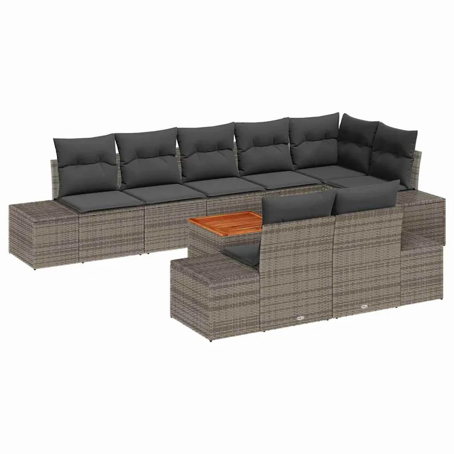 Ensemble de canapé de jardin avec coussin 9 pcs Gris polyrotin - 2