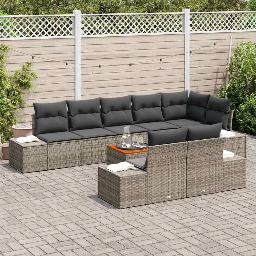 Ensemble de canapé de jardin avec coussin 9 pcs Gris polyrotin - 3