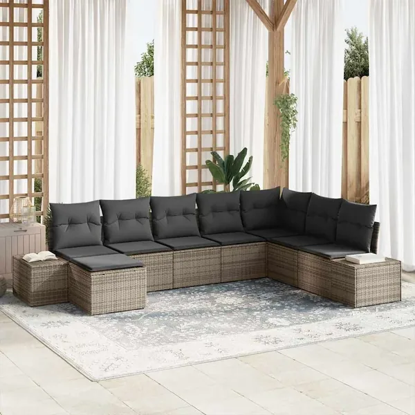 Ensemble de canapé de jardin avec coussin 8 pcs polyrotin