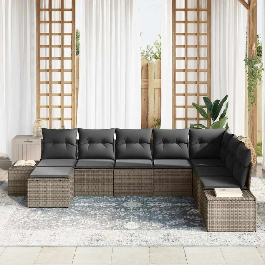 Ensemble de canapé de jardin avec coussin 8 pcs polyrotin - 3