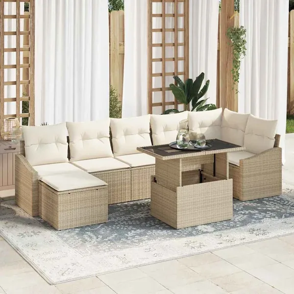 Ensemble de canapé de jardin avec coussin 8 pcs Beige et crème