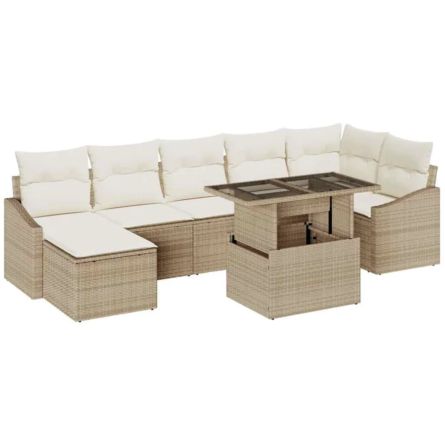 Ensemble de canapé de jardin avec coussin 8 pcs Beige et crème - 2