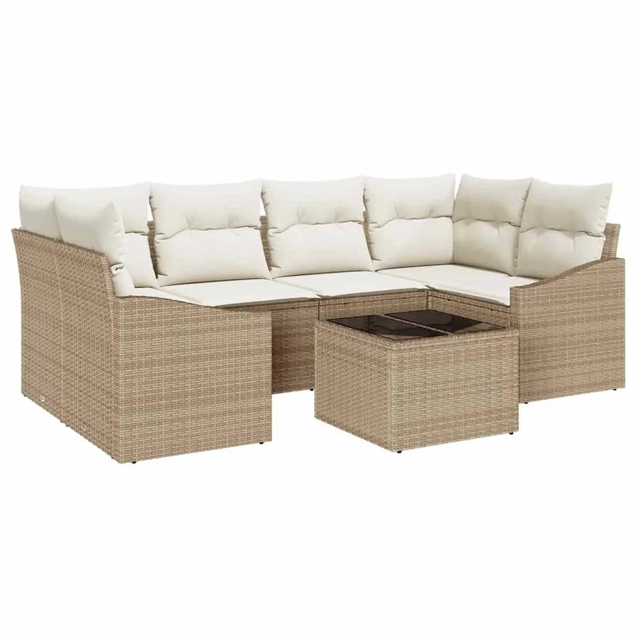 Ensemble de Canapés avec coussin 7 pcs Beige et crème polyrotin - 2