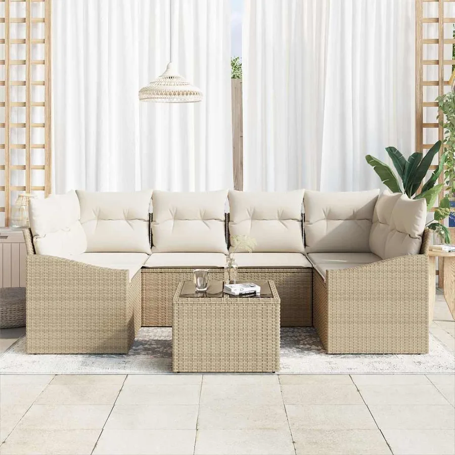 Ensemble de Canapés avec coussin 7 pcs Beige et crème polyrotin - 3
