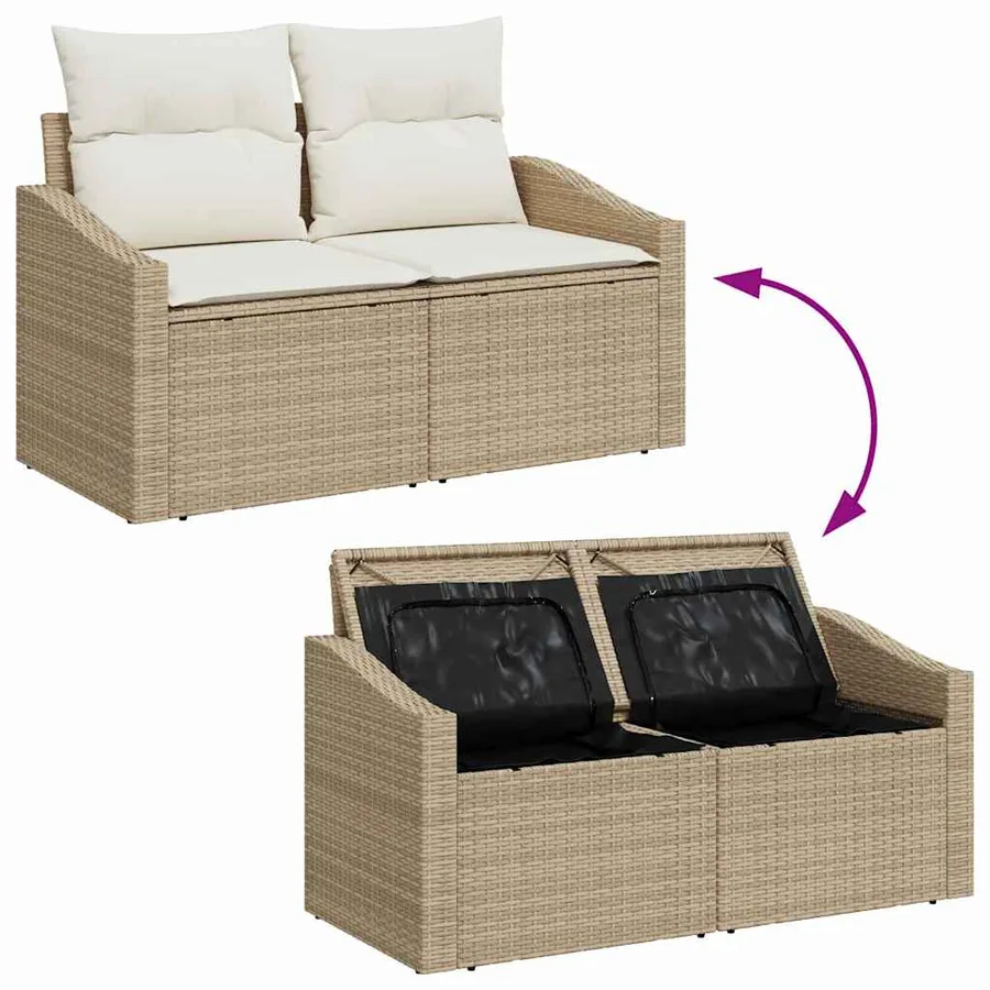 Ensemble de Canapés avec coussin 7 pcs Beige et crème polyrotin - 8