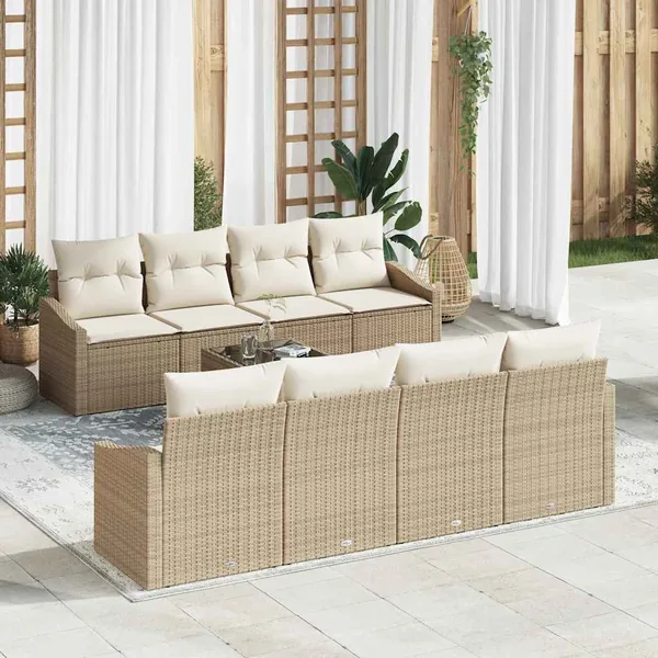 Ensemble de Canapés avec coussin 7 pcs Beige et crème polyrotin