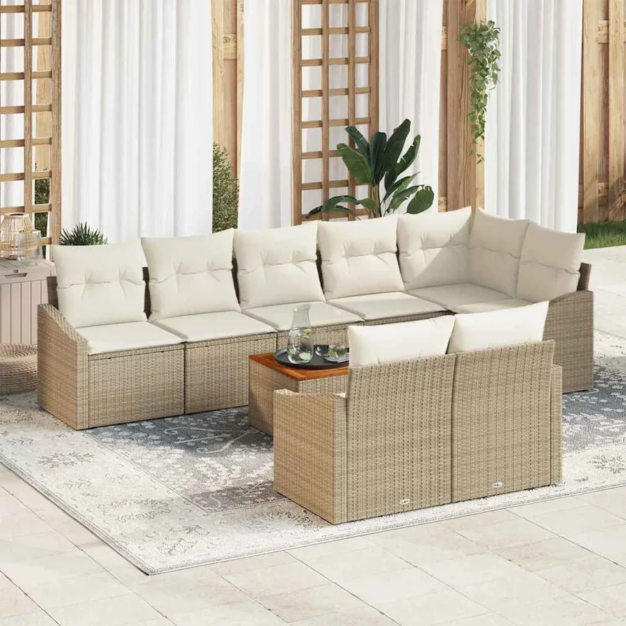 Ensemble de canapé de jardin 9 pcs Beige et crème polyrotin