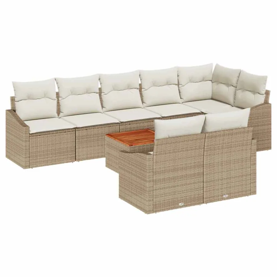 Ensemble de canapé de jardin 9 pcs Beige et crème polyrotin - 2