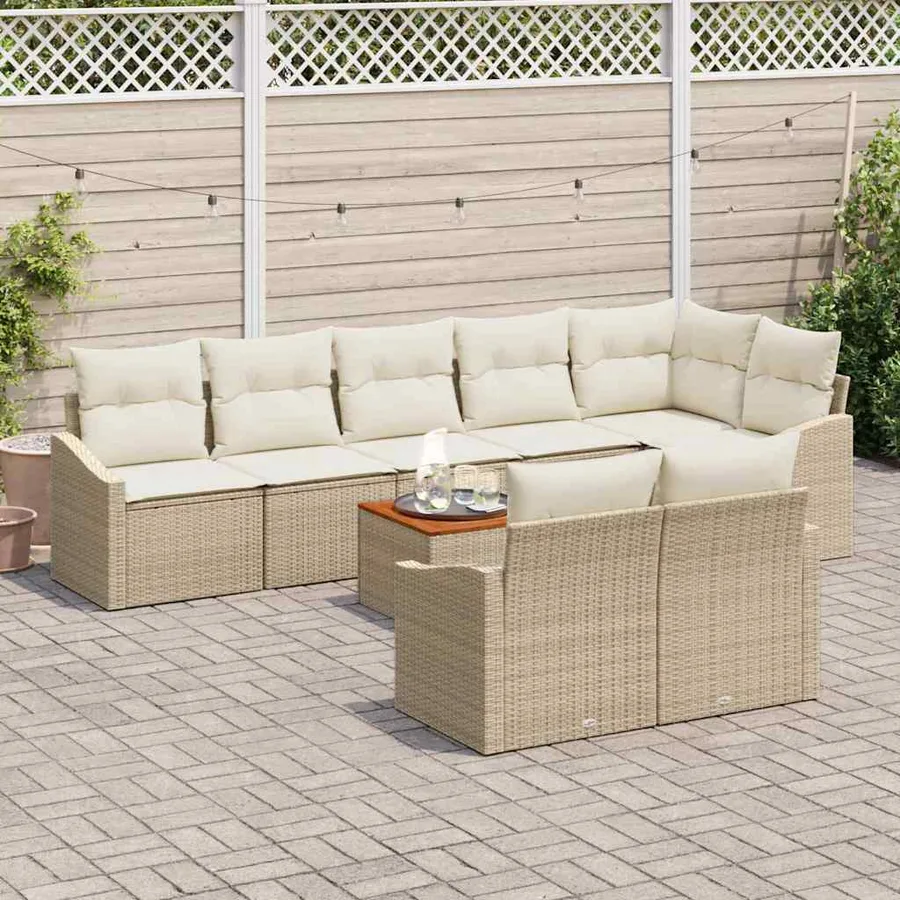 Ensemble de canapé de jardin 9 pcs Beige et crème polyrotin - 3