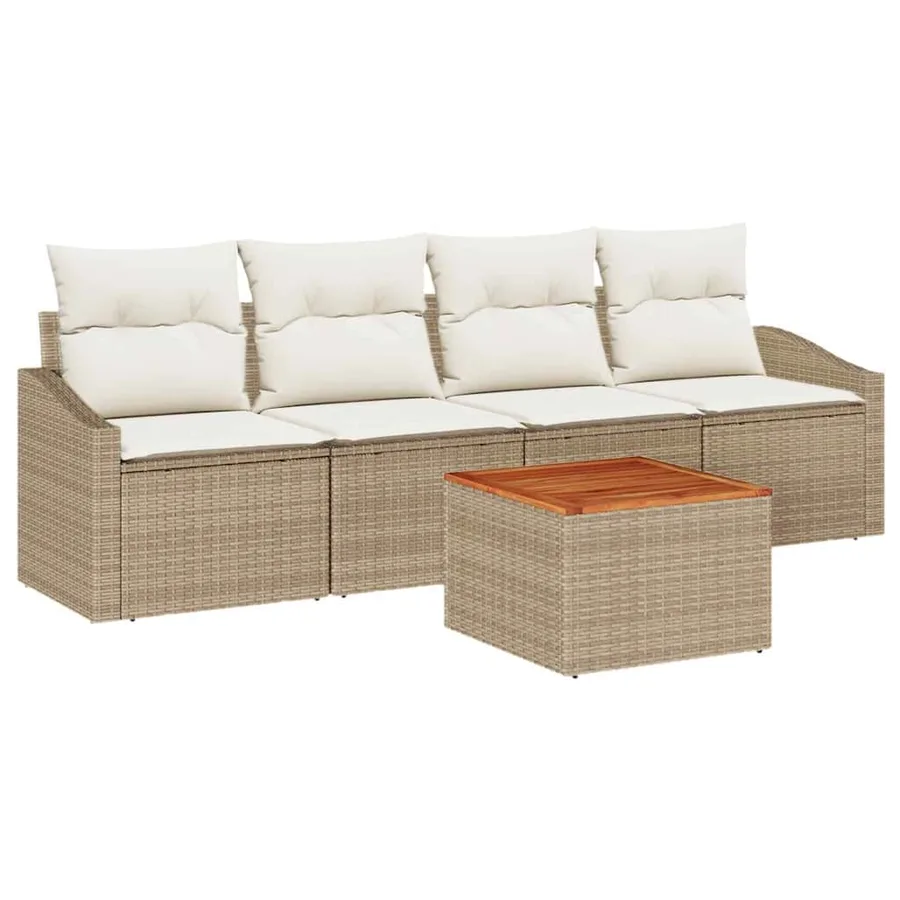 Ensemble de canapé de jardin 5 pcs Beige et crème polyrotin - 2