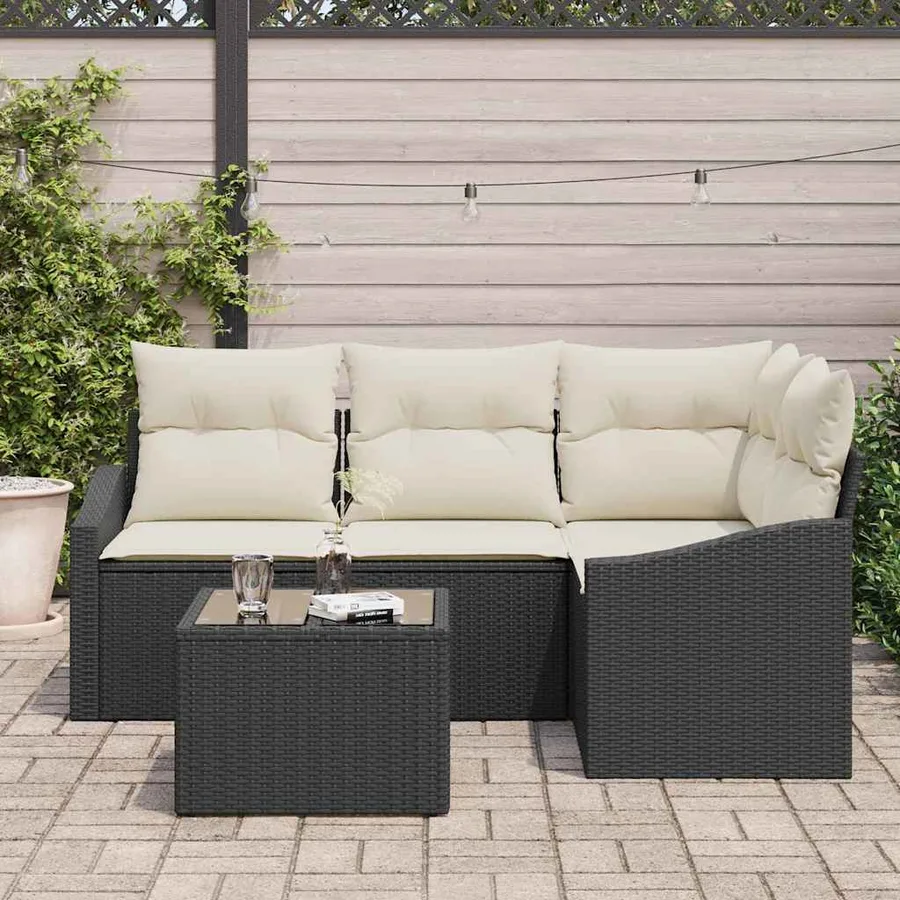 Ensemble de canapé de jardin 5 pcs Marron et Crème polyrotin - 3