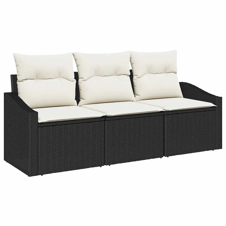 Ensemble de canapé de jardin 3 pcs Noir et Blanc polyrotin - 2