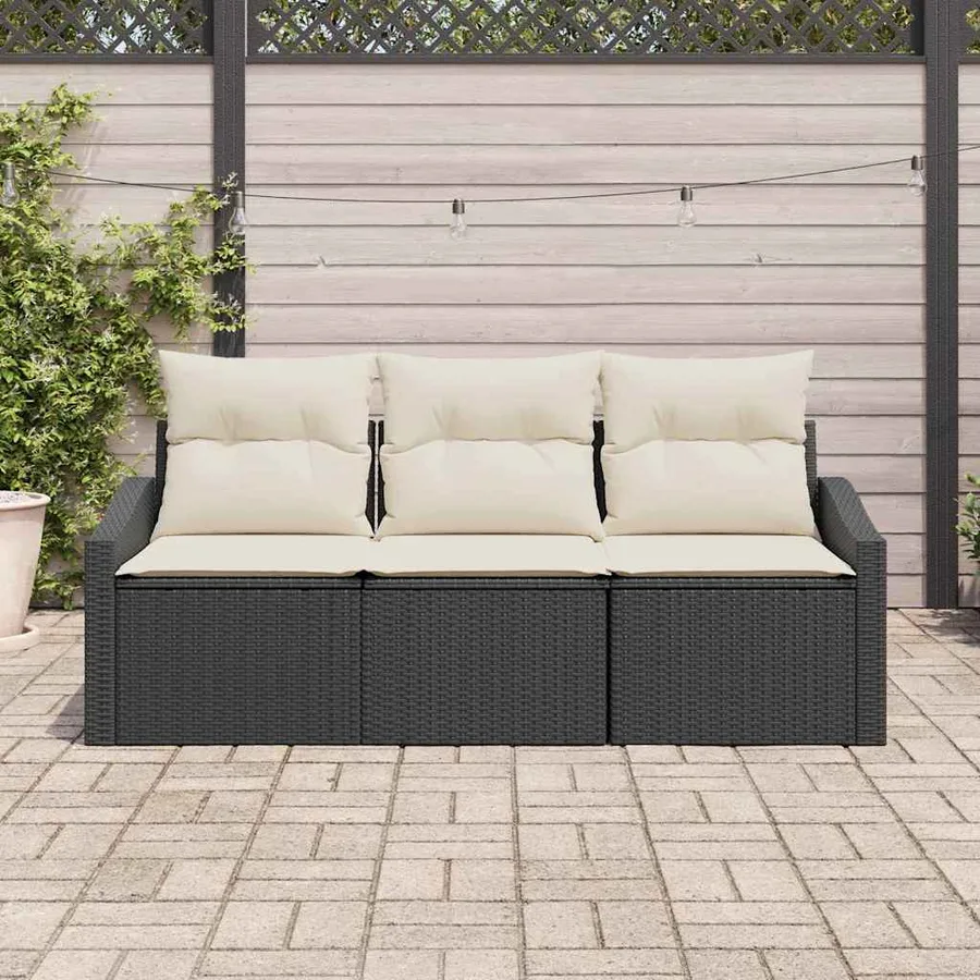 Ensemble de canapé de jardin 3 pcs Noir et Blanc polyrotin - 3