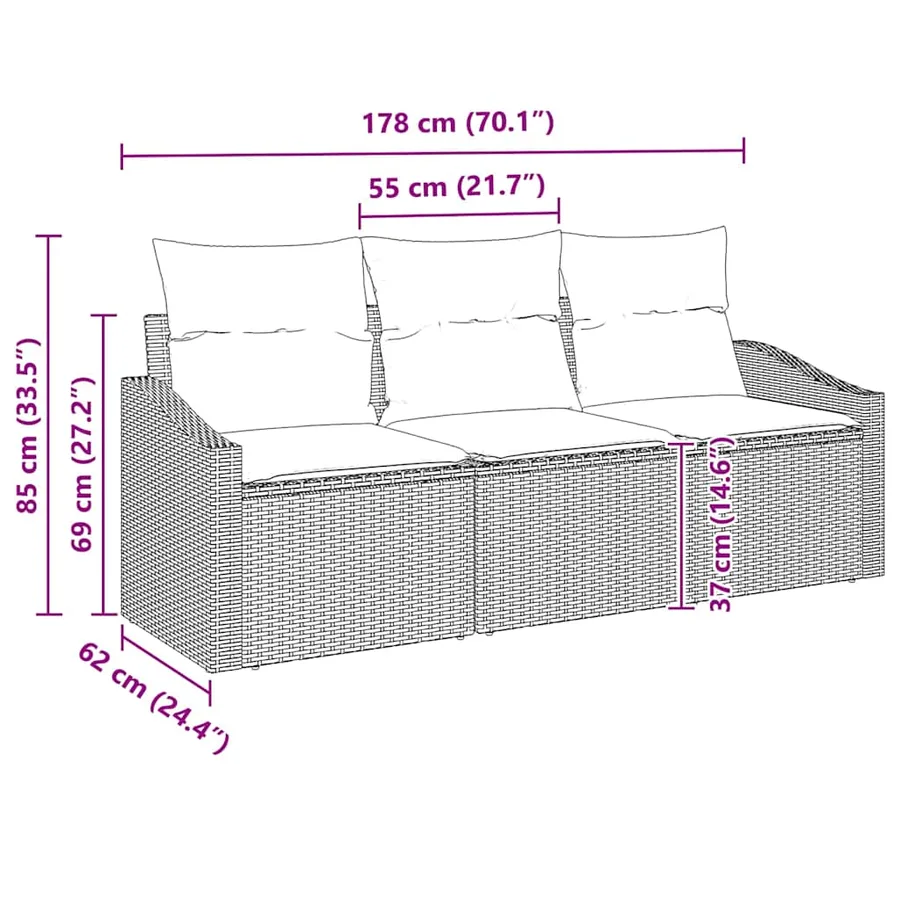 Ensemble de canapé de jardin 3 pcs Noir et Blanc polyrotin - 8