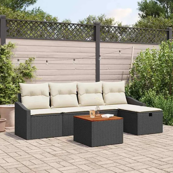 Ensemble de canapé de jardin avec coussin 6 pcs Noir Poly rotin