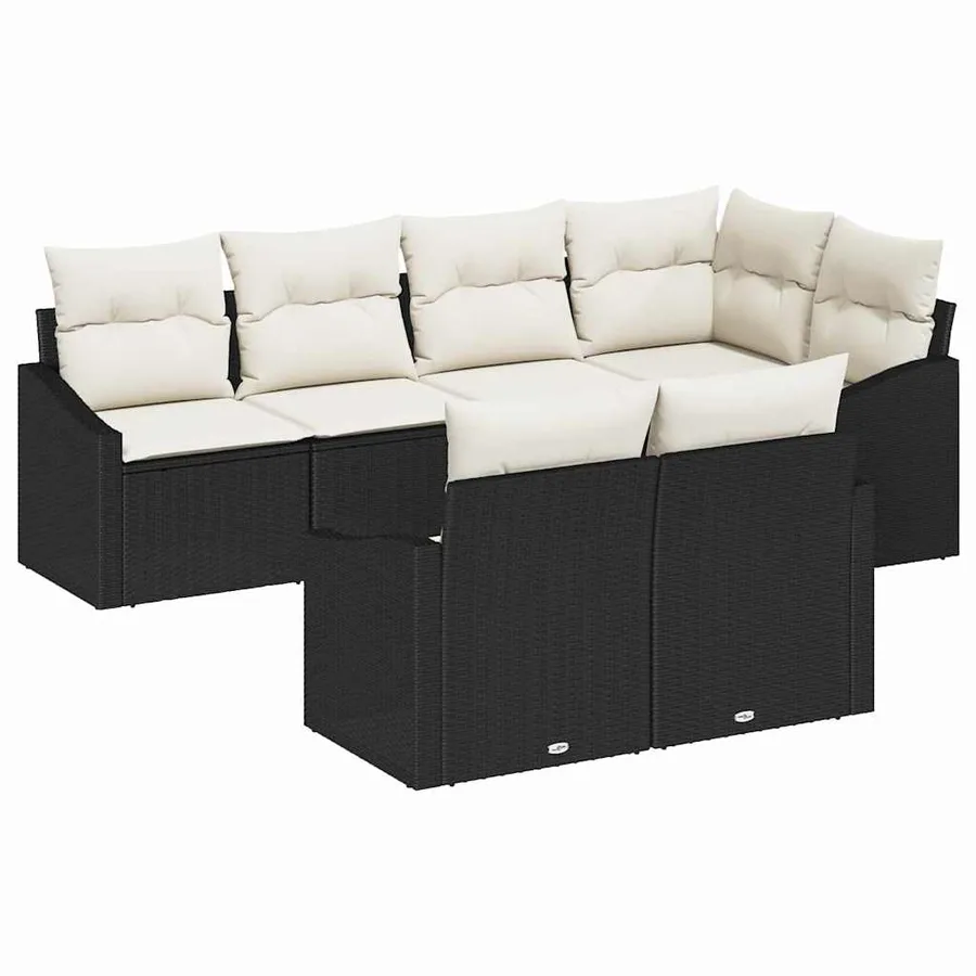 Ensemble de canapé de jardin 7 pcs Noir et Blanc polyrotin - 2