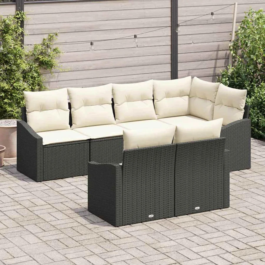 Ensemble de canapé de jardin 7 pcs Noir et Blanc polyrotin - 3