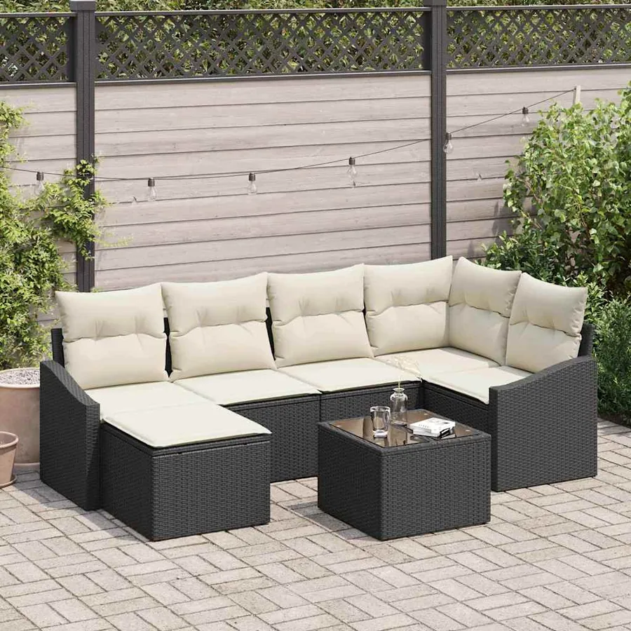 Ensemble de salle à manger pour jardin 7 pcs Marron et Crème
