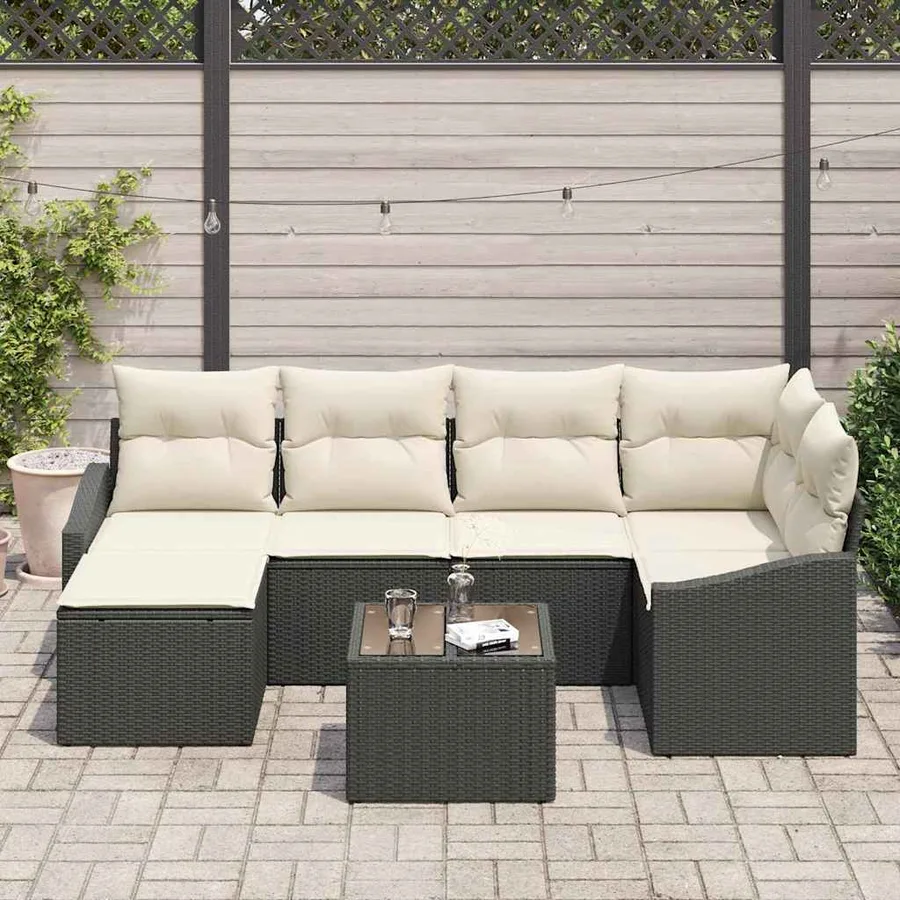 Ensemble de salle à manger pour jardin 7 pcs Marron et Crème - 3