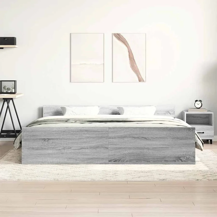 Cadre de lit sans matelas sonoma gris 200x200 cm - 4