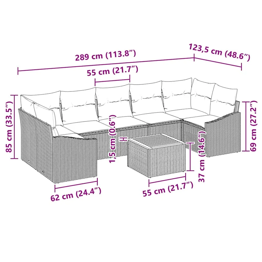 Ensemble de canapé de jardin 8 pcs Noir et Crème polyrotin - 13