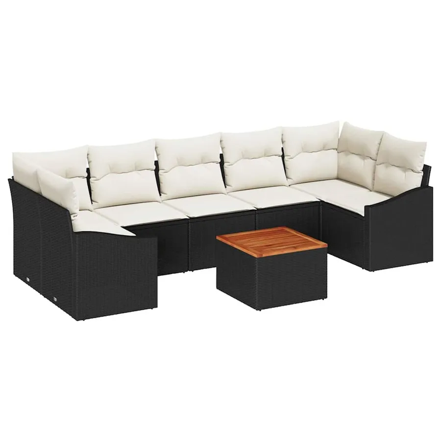 Ensemble de canapé de jardin 8 pcs Noir et Crème polyrotin - 2