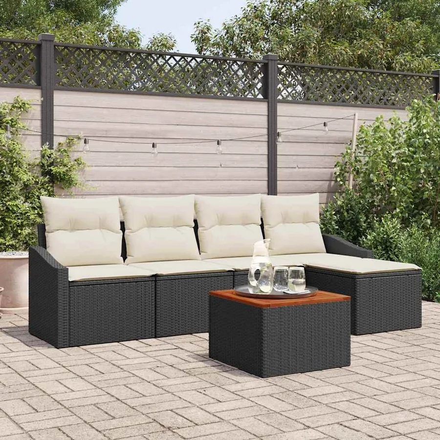 Ensemble de canapé de jardin 6 pcs Noir et Crème polyrotin