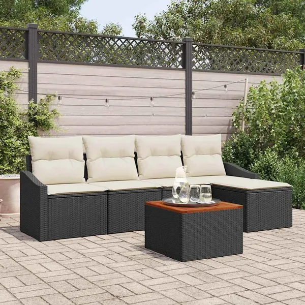 Ensemble de canapé de jardin 6 pcs Noir et Crème polyrotin