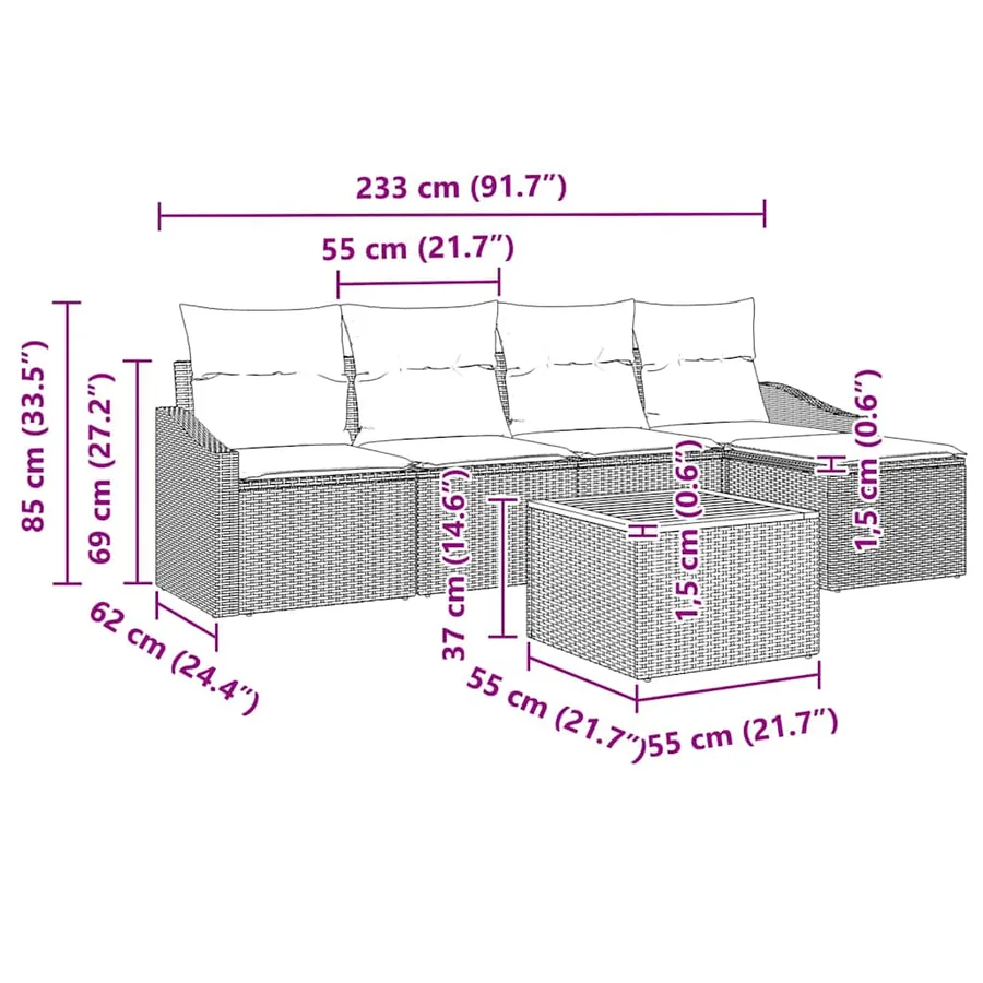 Ensemble de canapé de jardin 6 pcs Noir et Crème polyrotin - 13