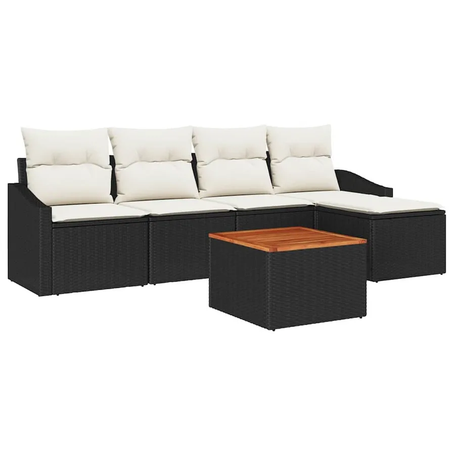Ensemble de canapé de jardin 6 pcs Noir et Crème polyrotin - 2