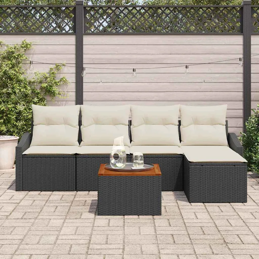 Ensemble de canapé de jardin 6 pcs Noir et Crème polyrotin - 3