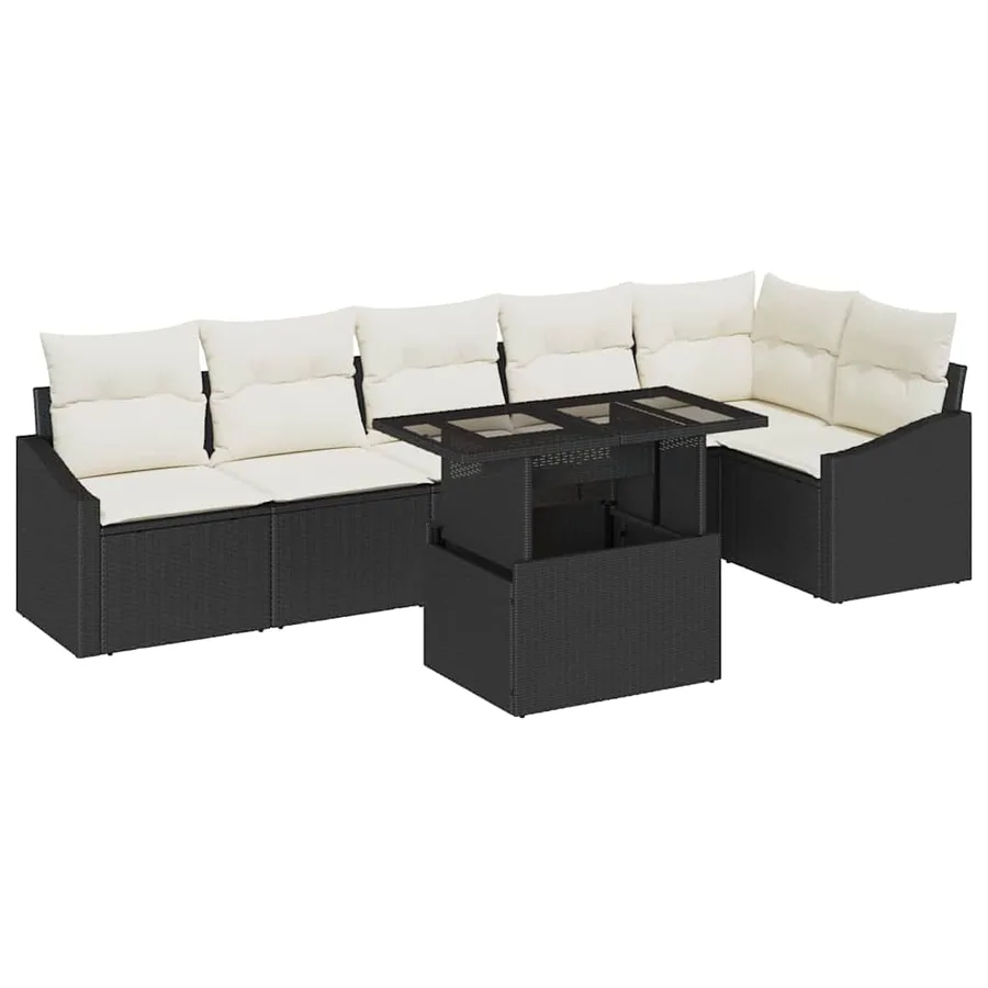 Ensemble de canapé de jardin avec coussin 7 pcs Noir et Crème - 2