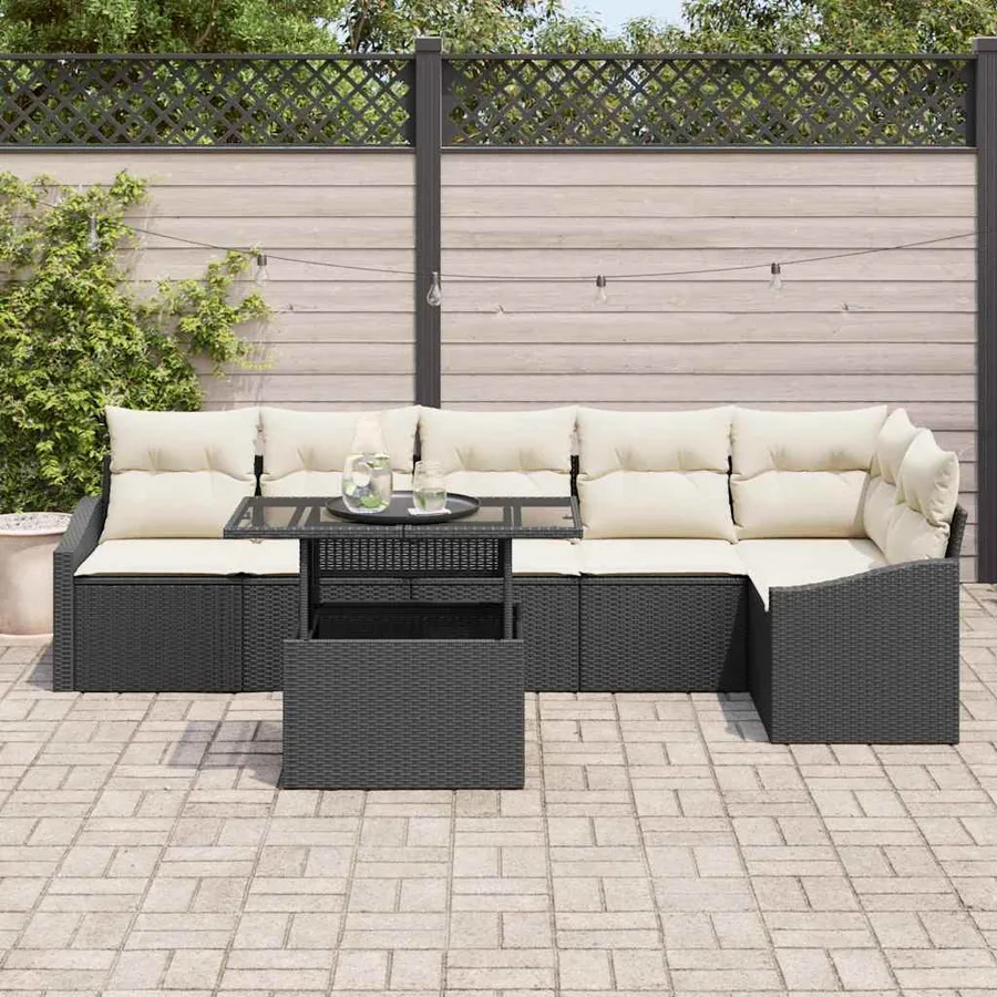 Ensemble de canapé de jardin avec coussin 7 pcs Noir et Crème - 3