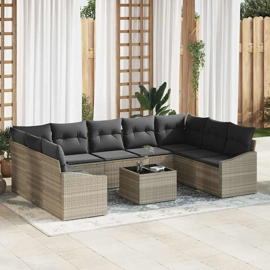 Ensemble de canapé de jardin avec stockage Gris clair polyrotin
