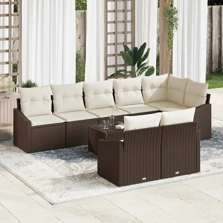 Ensemble de canapé de jardin 9 pcs Marron et Crème polyrotin