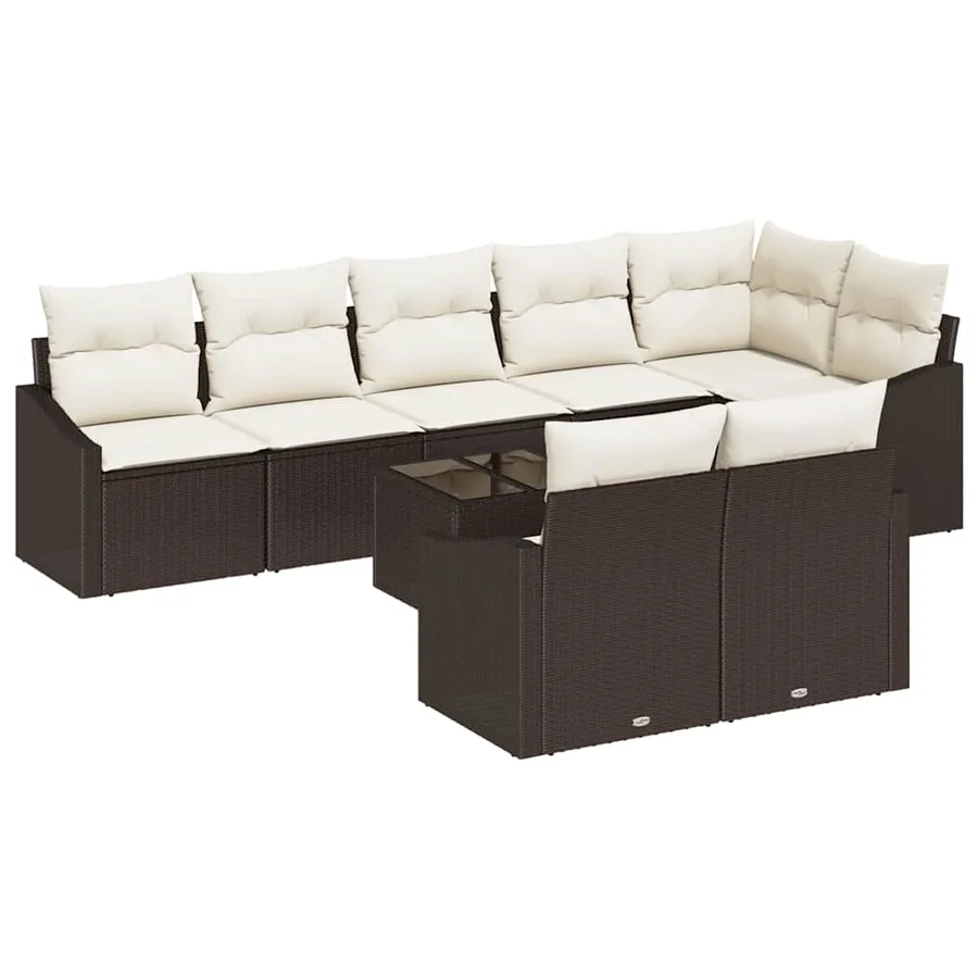 Ensemble de canapé de jardin 9 pcs Marron et Crème polyrotin - 2