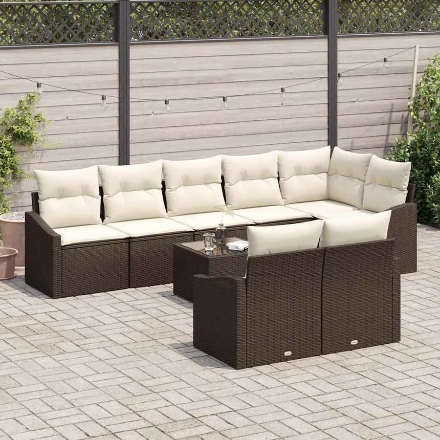 Ensemble de canapé de jardin 9 pcs Marron et Crème polyrotin - 3
